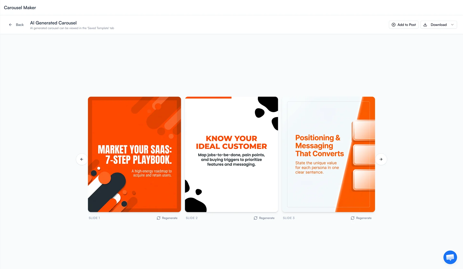 FeedBoss carousel maker with AI-generated slides and canvas editor