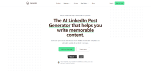 ContentIn's homepage showing an AI LinkedIn post generator that helps you create memorable content, choose from thousands of templates, and schedule weeks of posts at once.