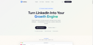 FeedBoss's homepage showing an AI-powered LinkedIn growth platform that helps you create viral posts, carousels, and data-driven content strategies to grow your audience without the burnout.
