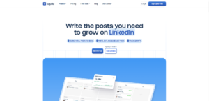 Taplio's homepage showing a LinkedIn tool that lets you find viral post ideas, write and schedule content, and track your profile's growth over time.